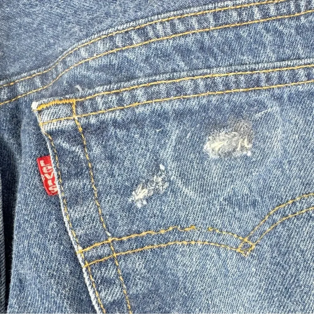 Vintage 80's Levi's 501xx‎ Button Fly Dark Wash Slight Distress Rigid Size 34x33